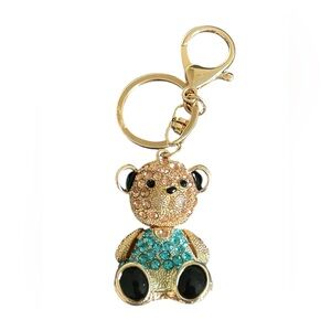 Sparkly Bear Bag Charm Gold Tone Rhinestones